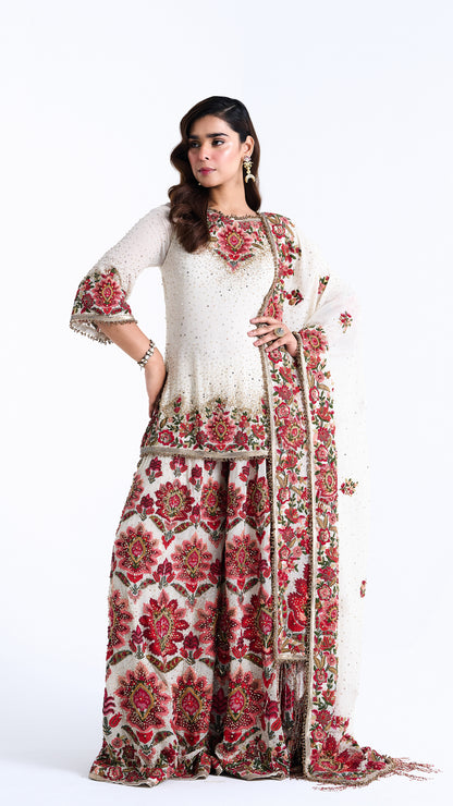 Sharara Set in Floral Carpet Artistry Thread Embroidery