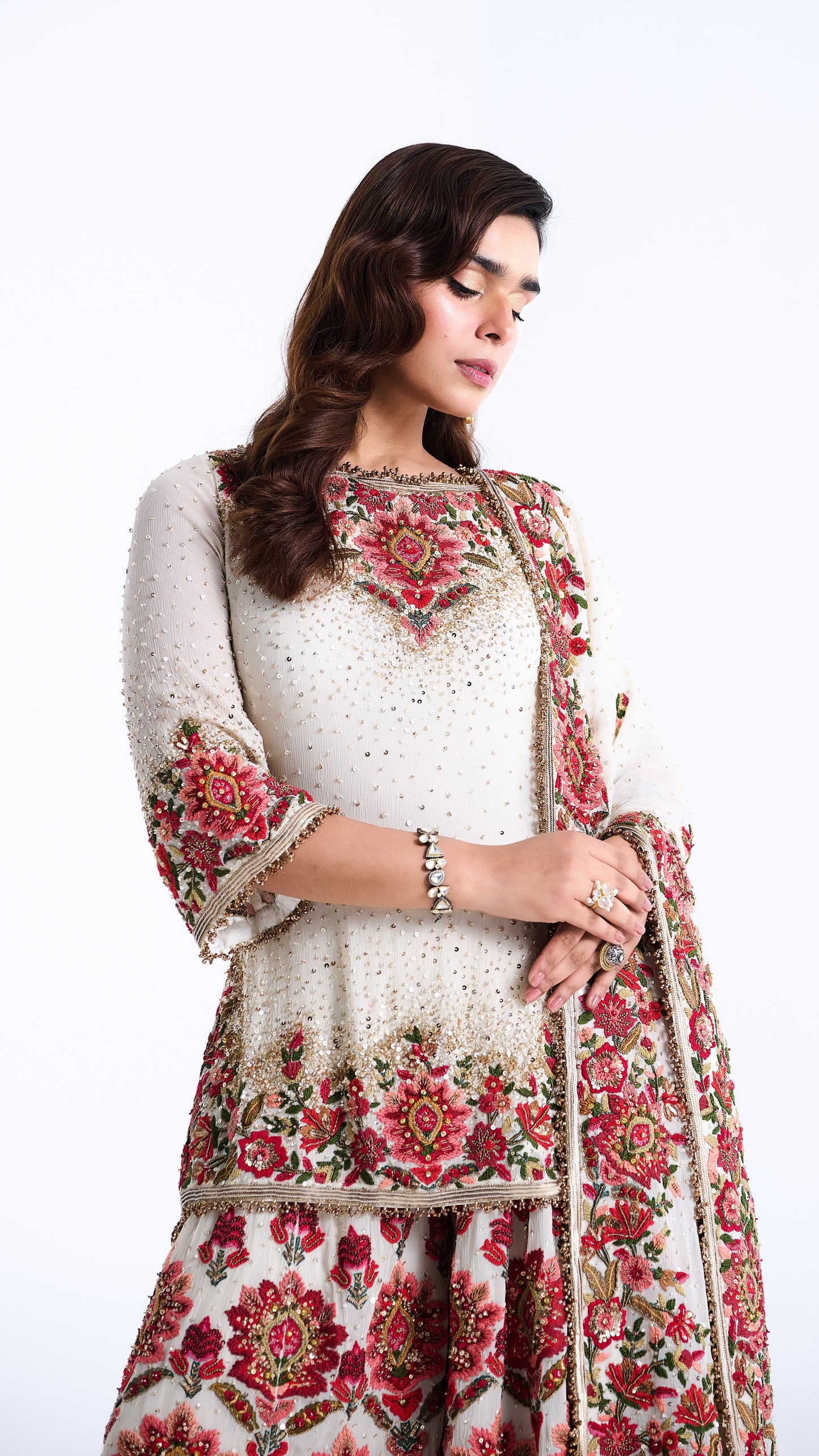 Sharara Set in Floral Carpet Artistry Thread Embroidery