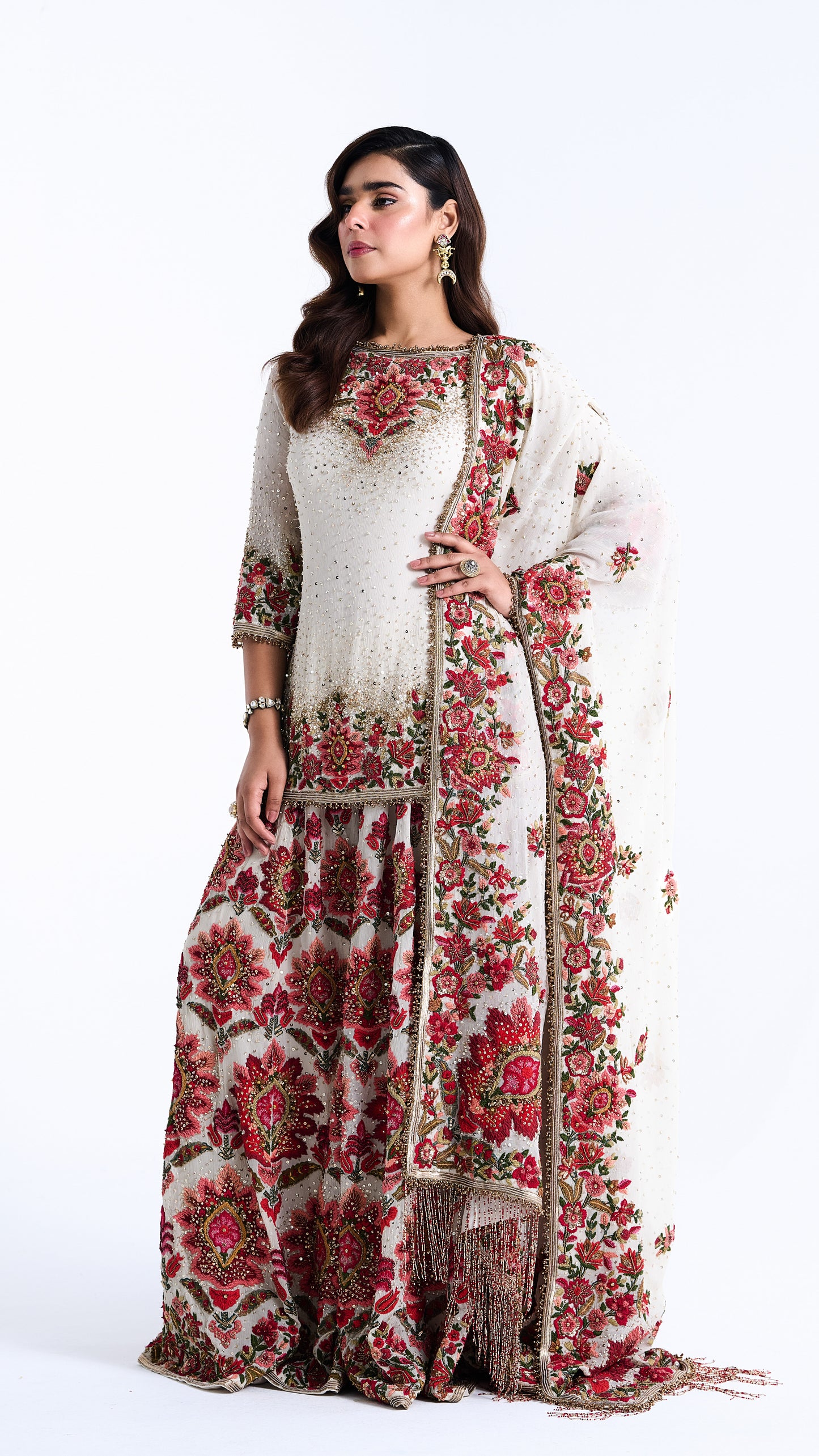 Sharara Set in Floral Carpet Artistry Thread Embroidery