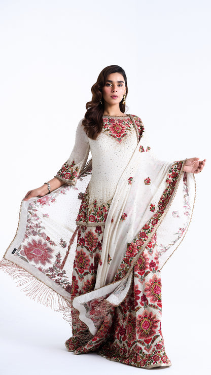 Sharara Set in Floral Carpet Artistry Thread Embroidery