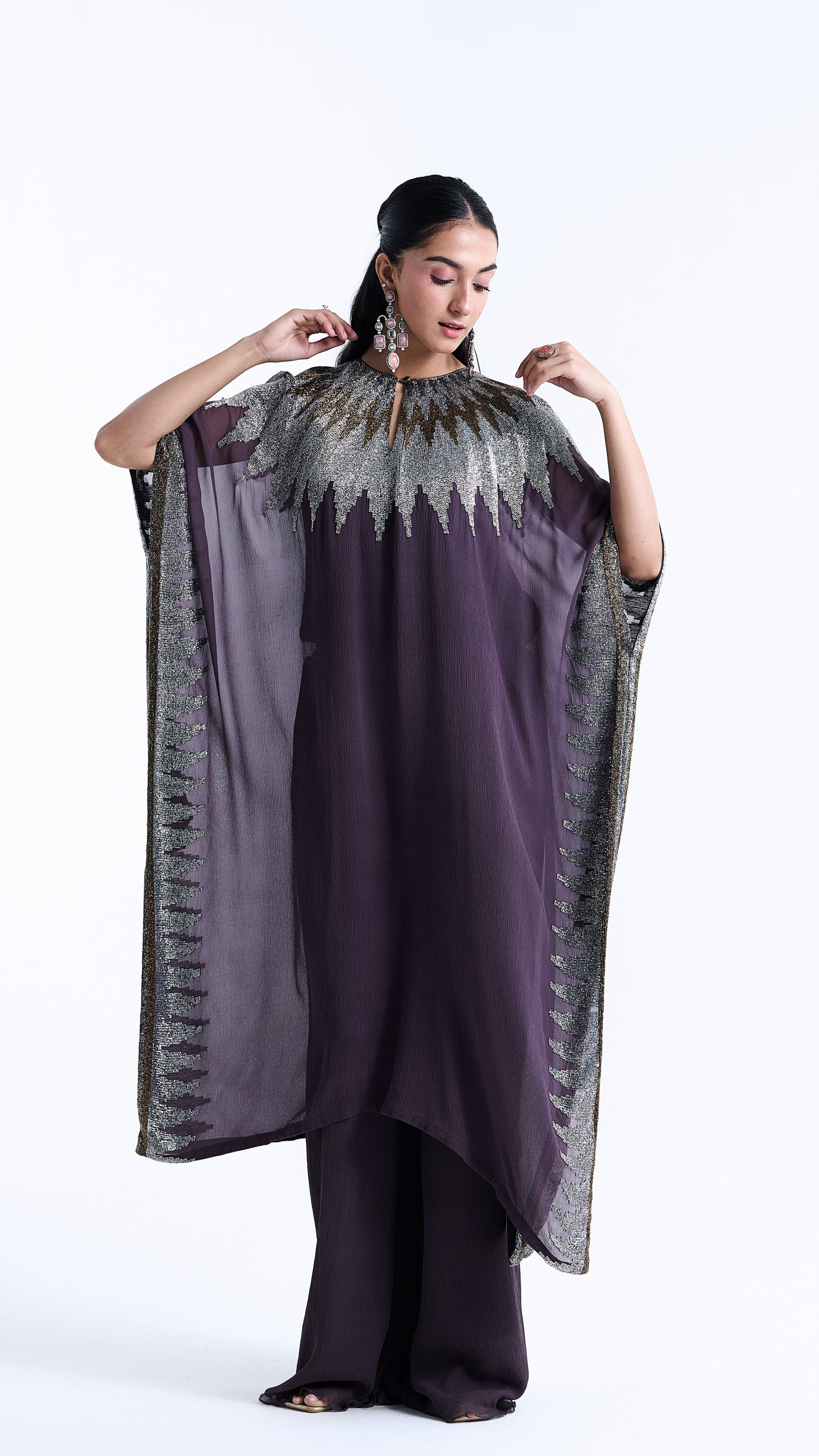 Kaftan Set in Zig Zag Cutdana Embroidery