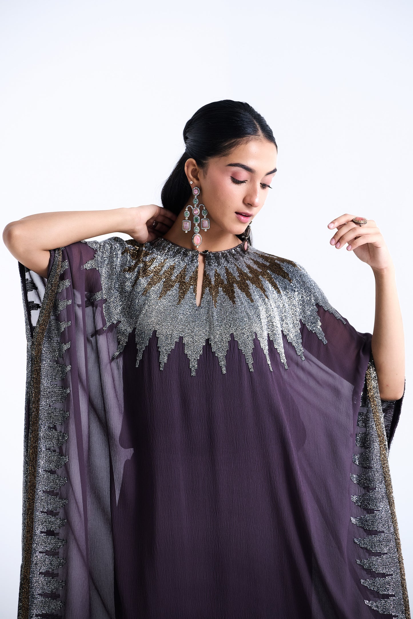 Kaftan Set in Zig Zag Cutdana Embroidery