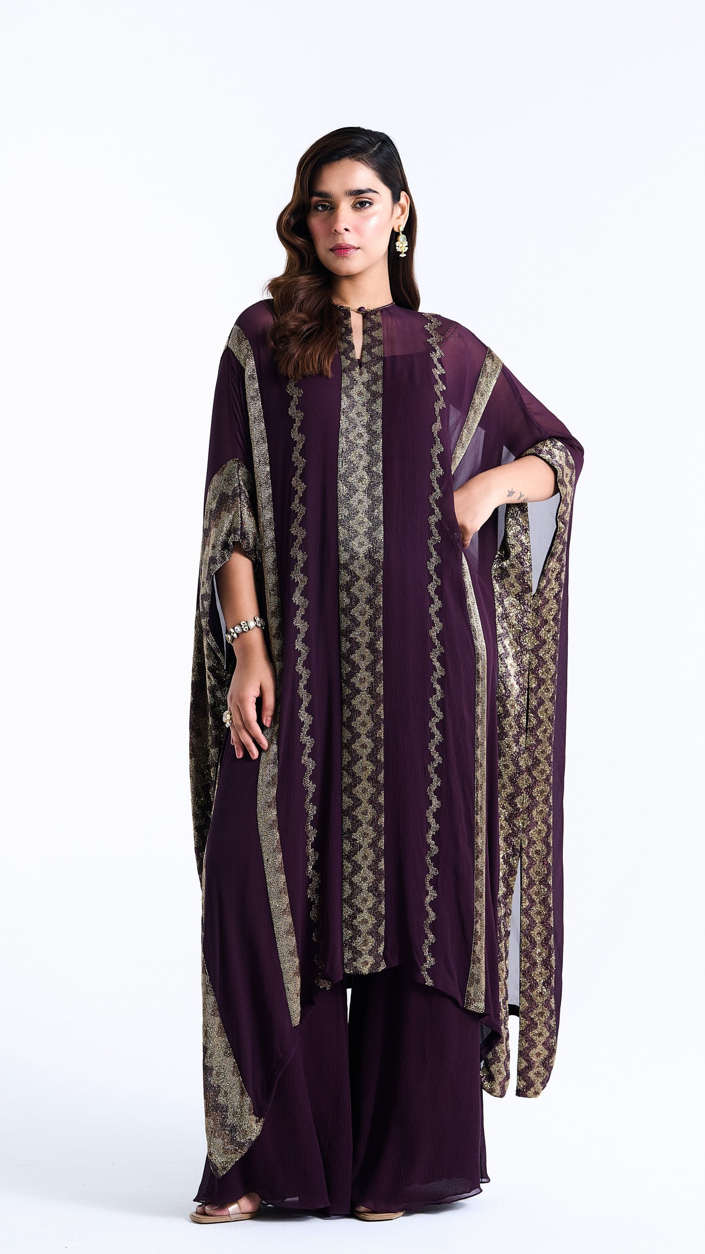 Kaftan Set in Mughal Pattern Cutdana Embroidery