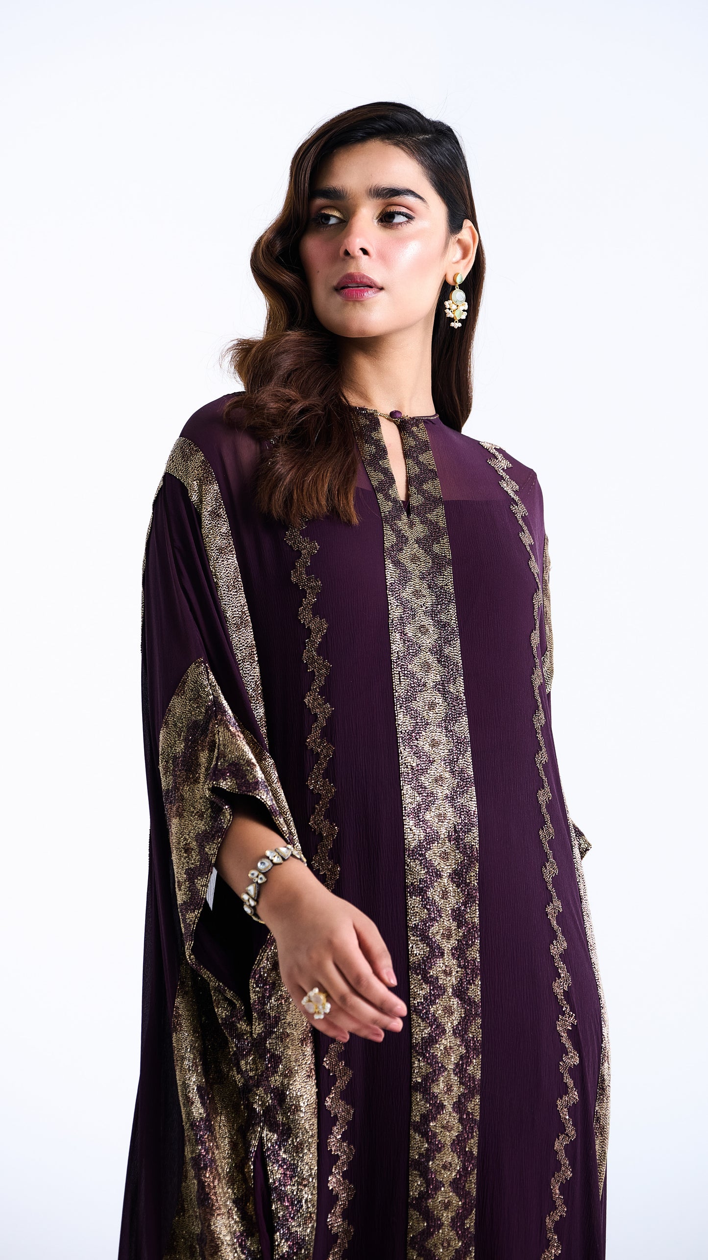 Kaftan Set in Mughal Pattern Cutdana Embroidery