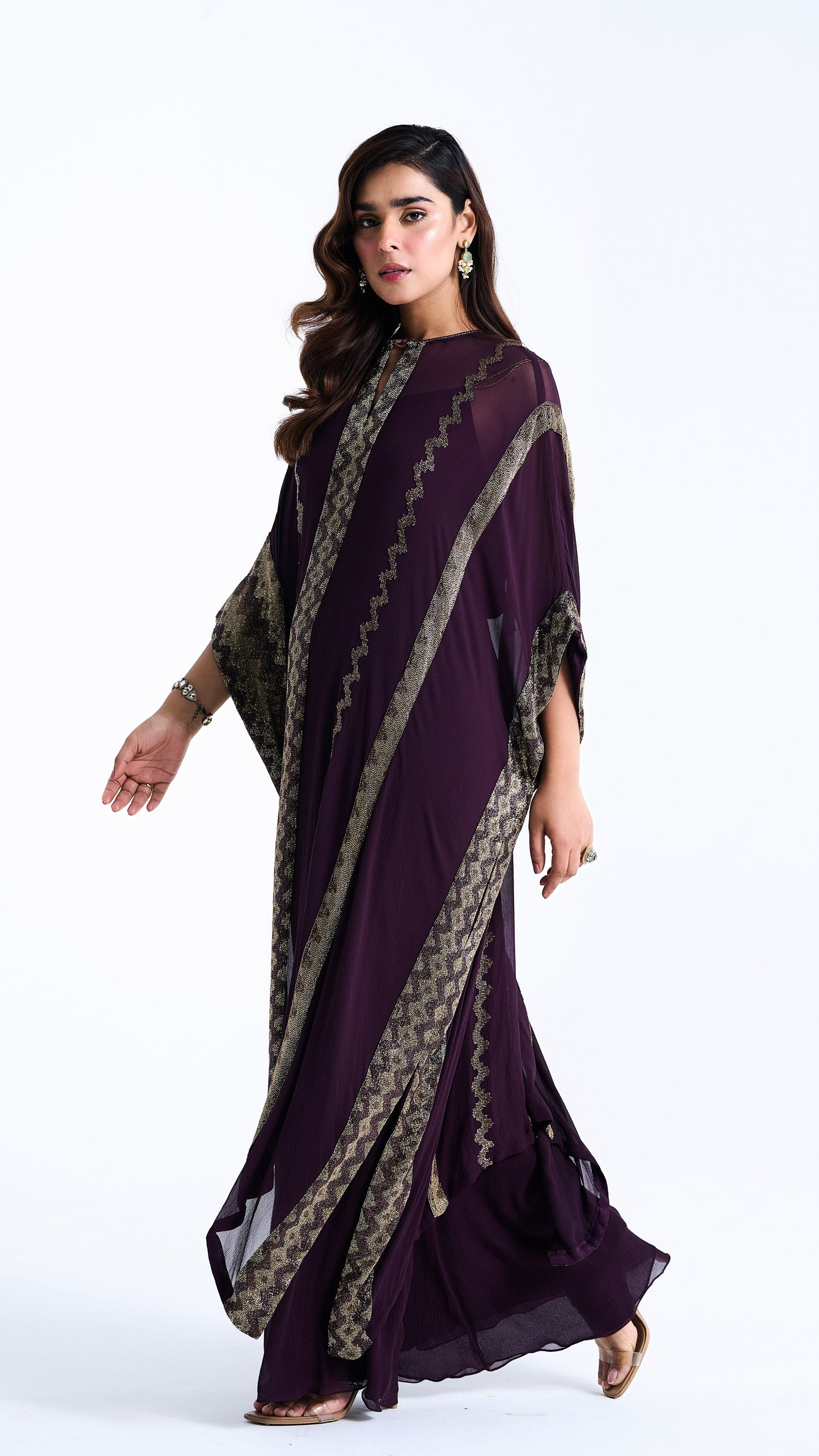 Kaftan Set in Mughal Pattern Cutdana Embroidery