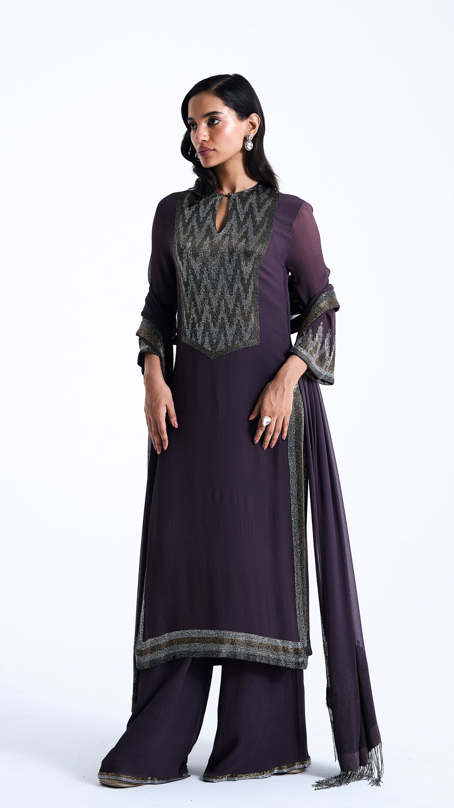 Kurta Set in Border Cutdana Embroidery