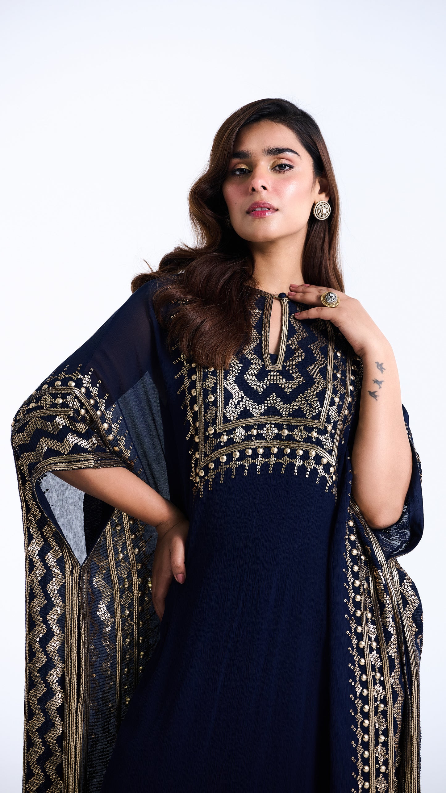 Kaftan Set in Sequin Embroidery in Diya Border Design