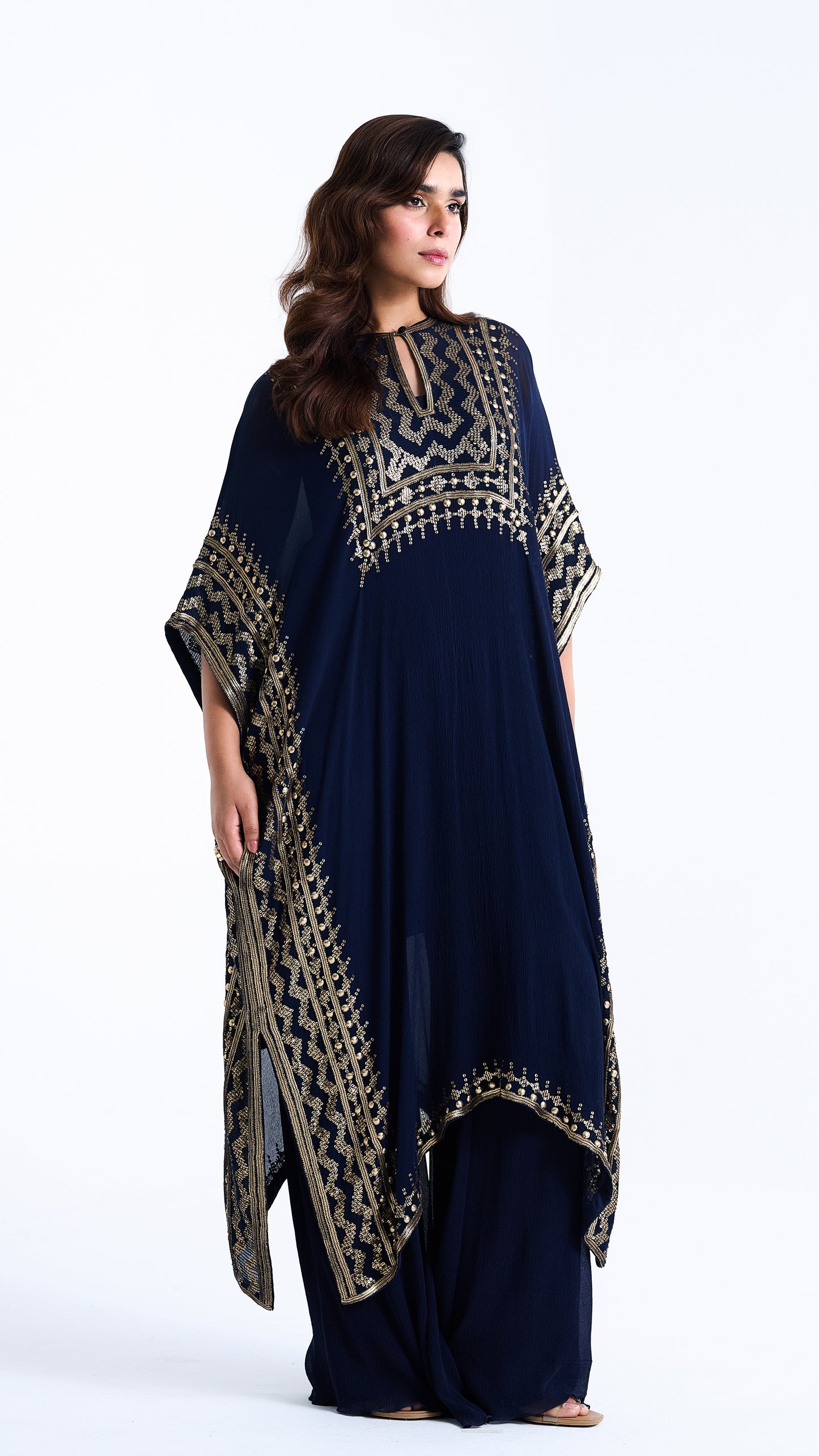 Kaftan Set in Sequin Embroidery in Diya Border Design