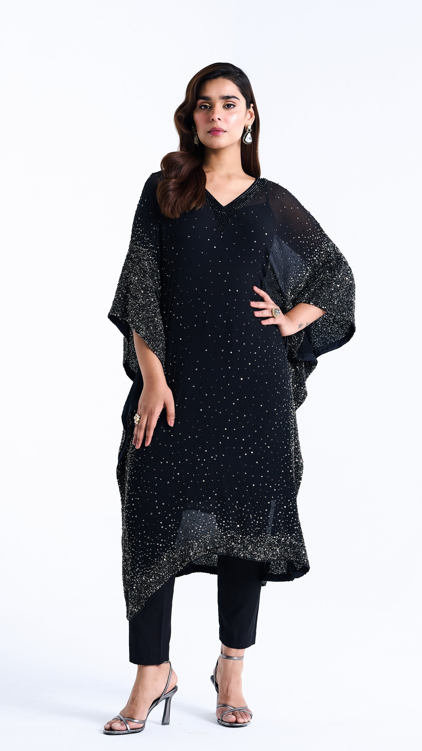 Kaftan Set in Stone and Sequin Embroidery