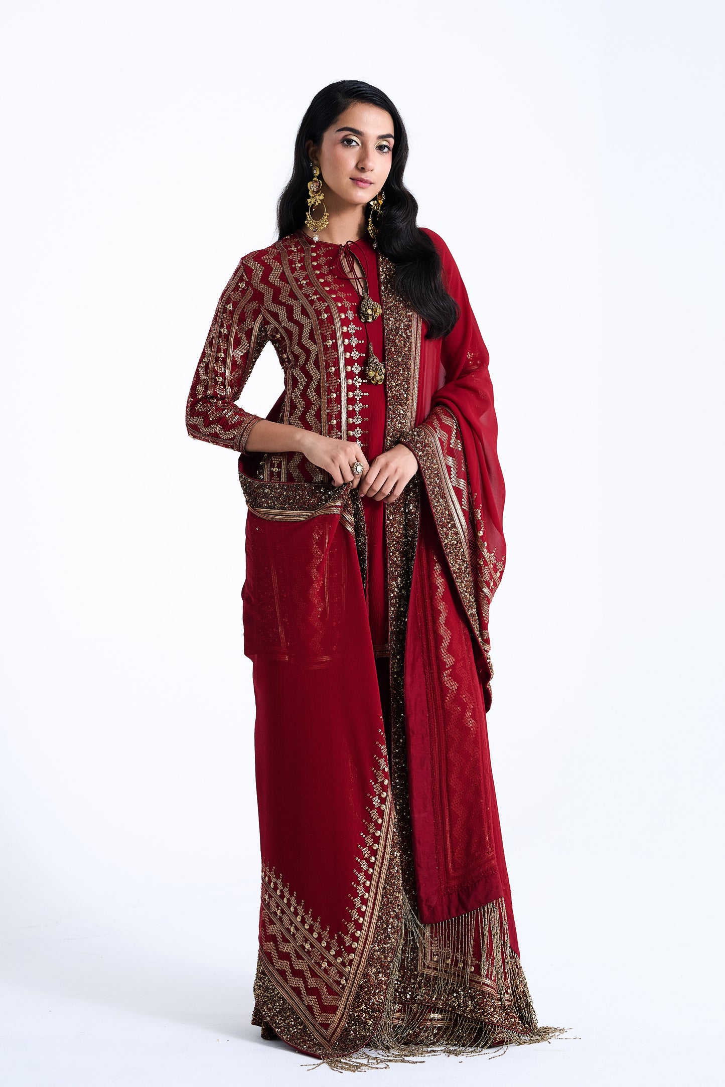 Sharara Set in Sequin Embroidery in Diya Border Design