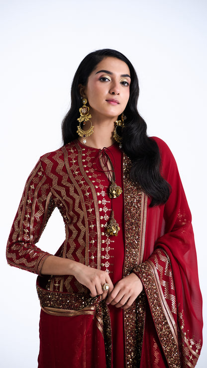 Sharara Set in Sequin Embroidery in Diya Border Design