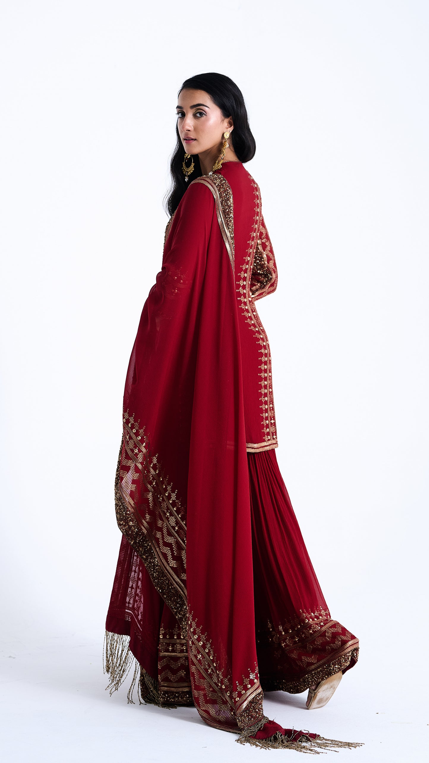 Sharara Set in Sequin Embroidery in Diya Border Design