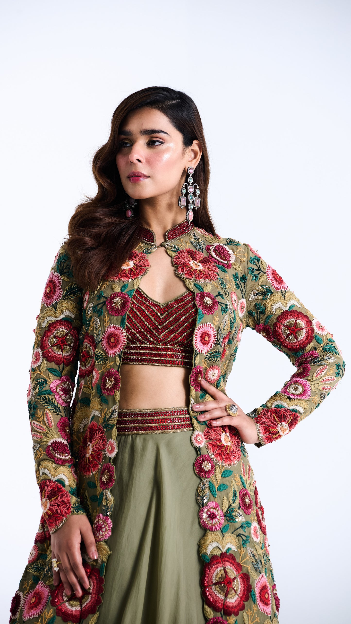 Jacket Set in Anchor Garden Thread Embroidery