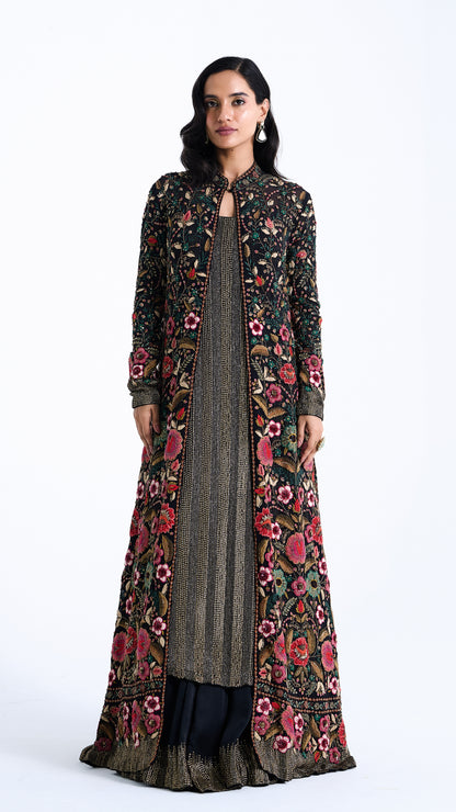 Jacket Set in Persian Floral Thread Embroidery