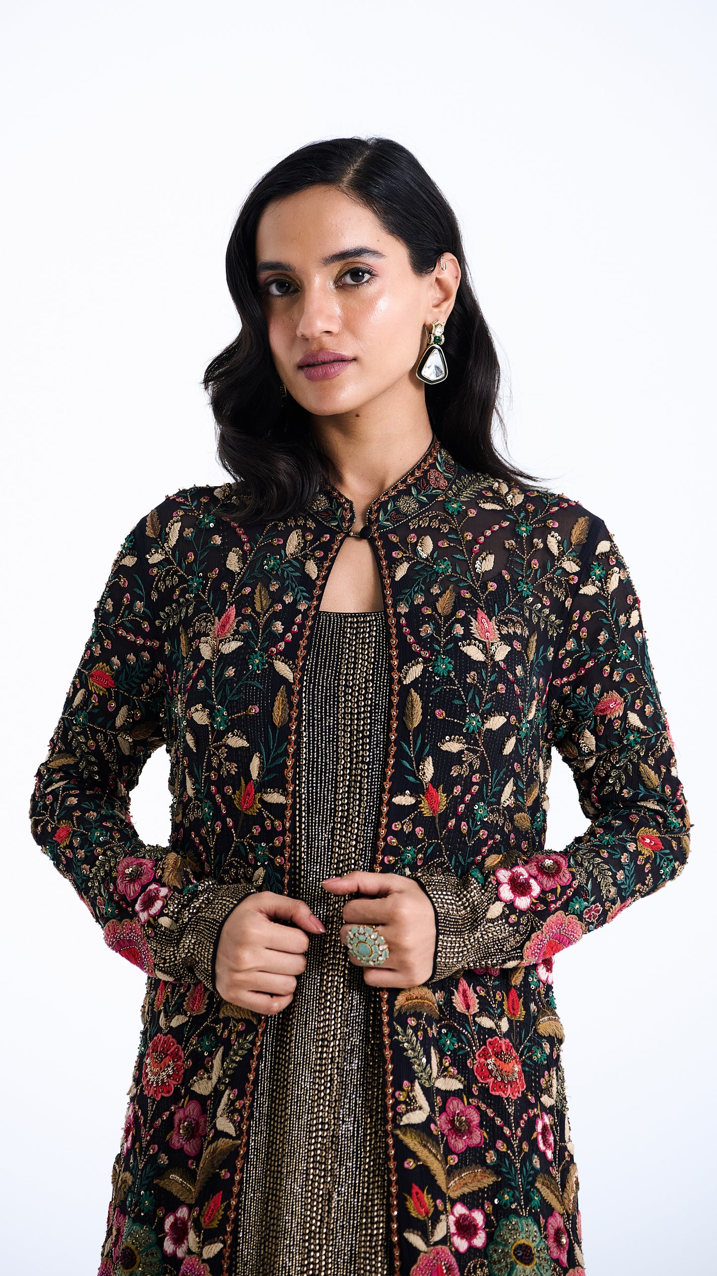 Jacket Set in Persian Floral Thread Embroidery