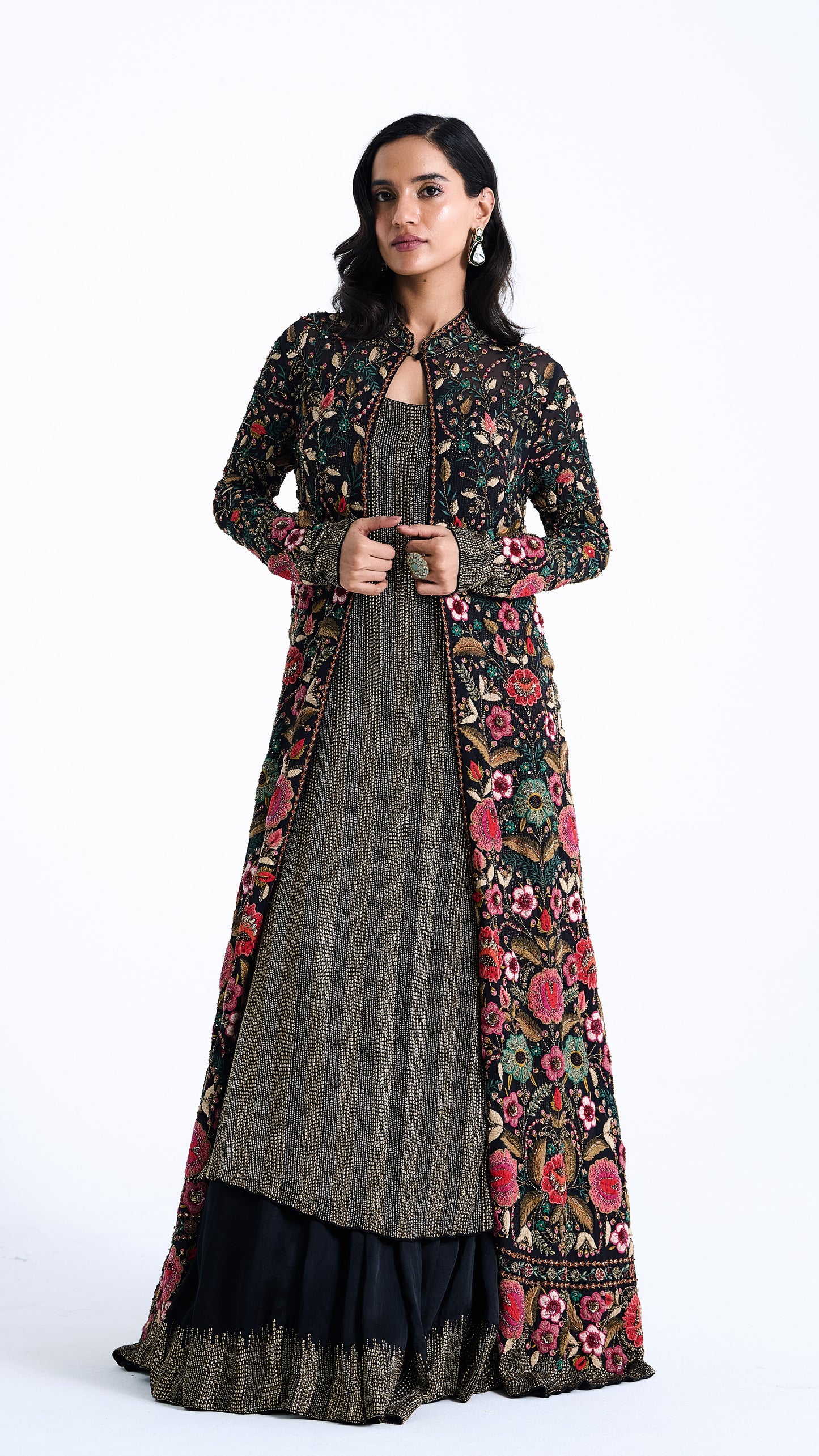 Jacket Set in Persian Floral Thread Embroidery