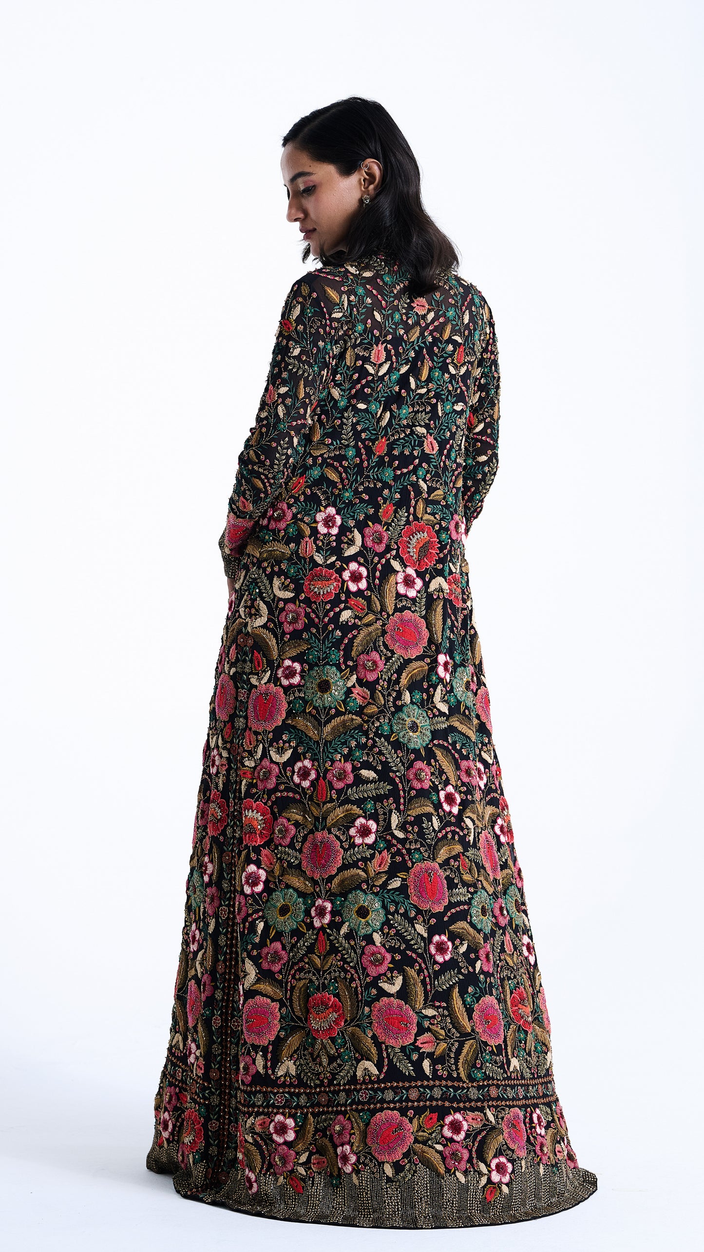 Jacket Set in Persian Floral Thread Embroidery