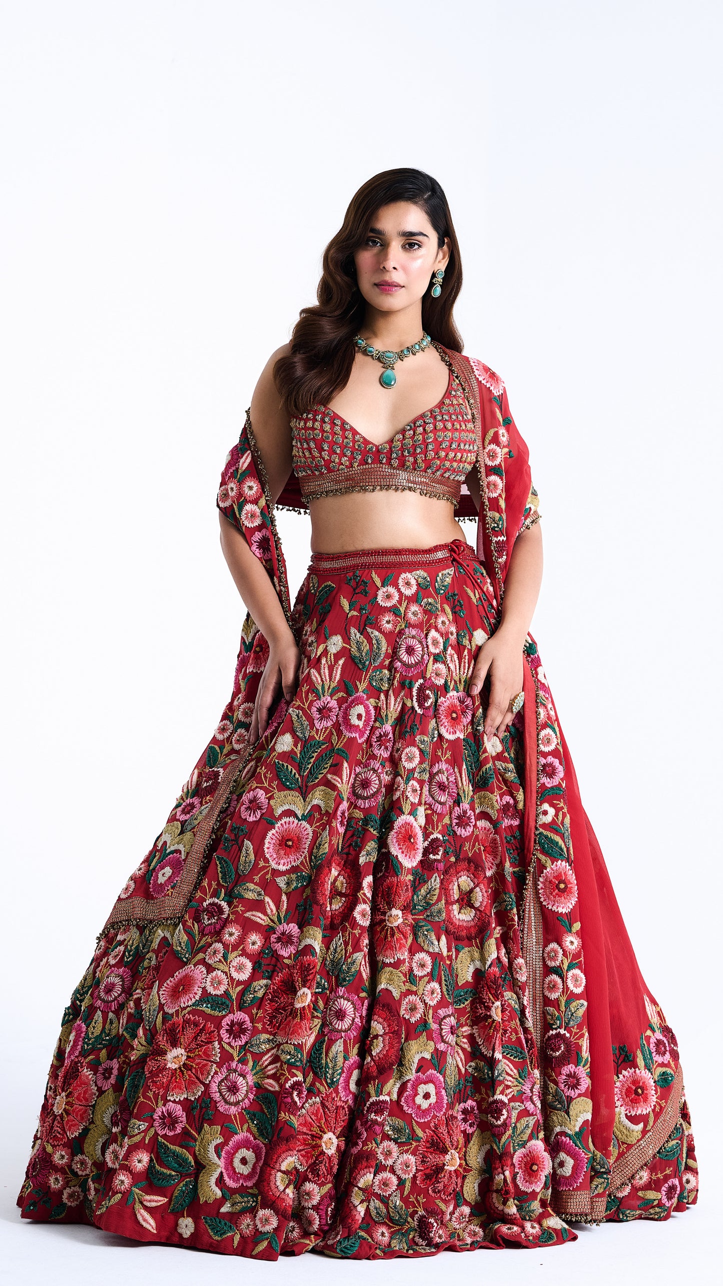 Lehenga Set in Anchor Garden Thread Embroidery