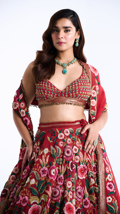 Lehenga Set in Anchor Garden Thread Embroidery