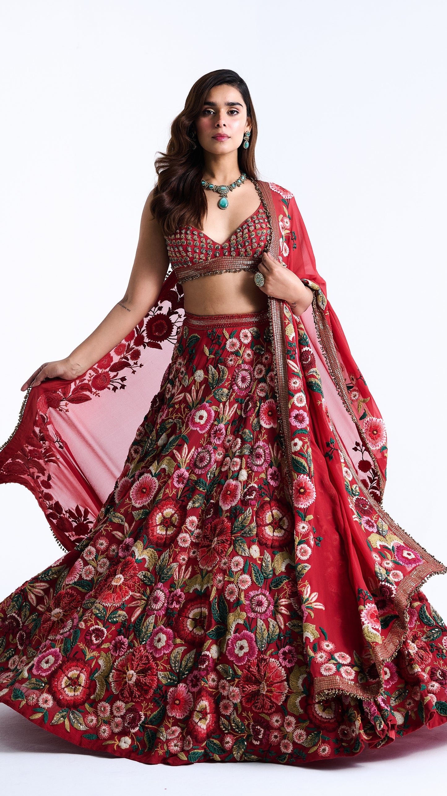 Lehenga Set in Anchor Garden Thread Embroidery