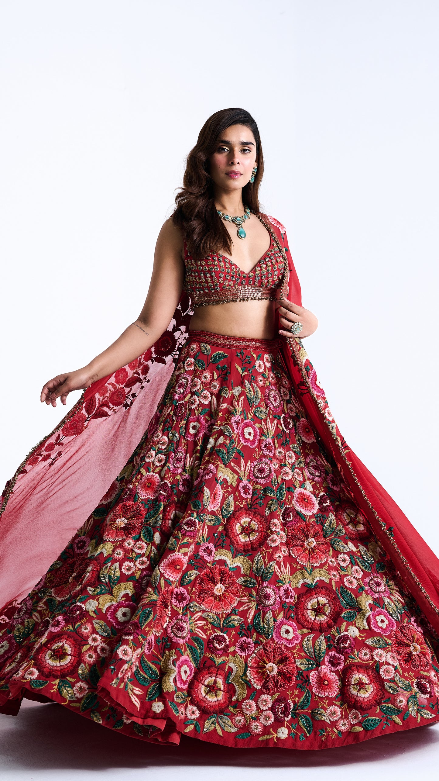 Lehenga Set in Anchor Garden Thread Embroidery