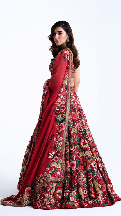 Lehenga Set in Anchor Garden Thread Embroidery