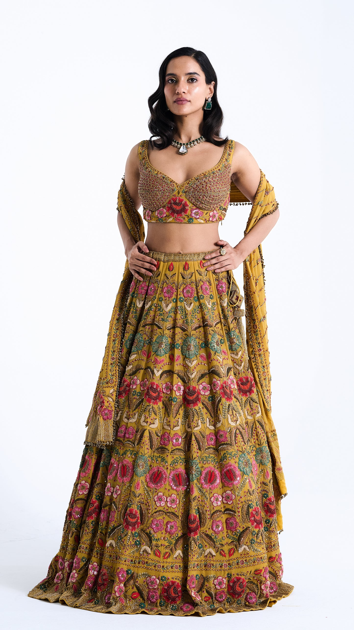 Lehenga Set in Persian Floral Thread Embroidery