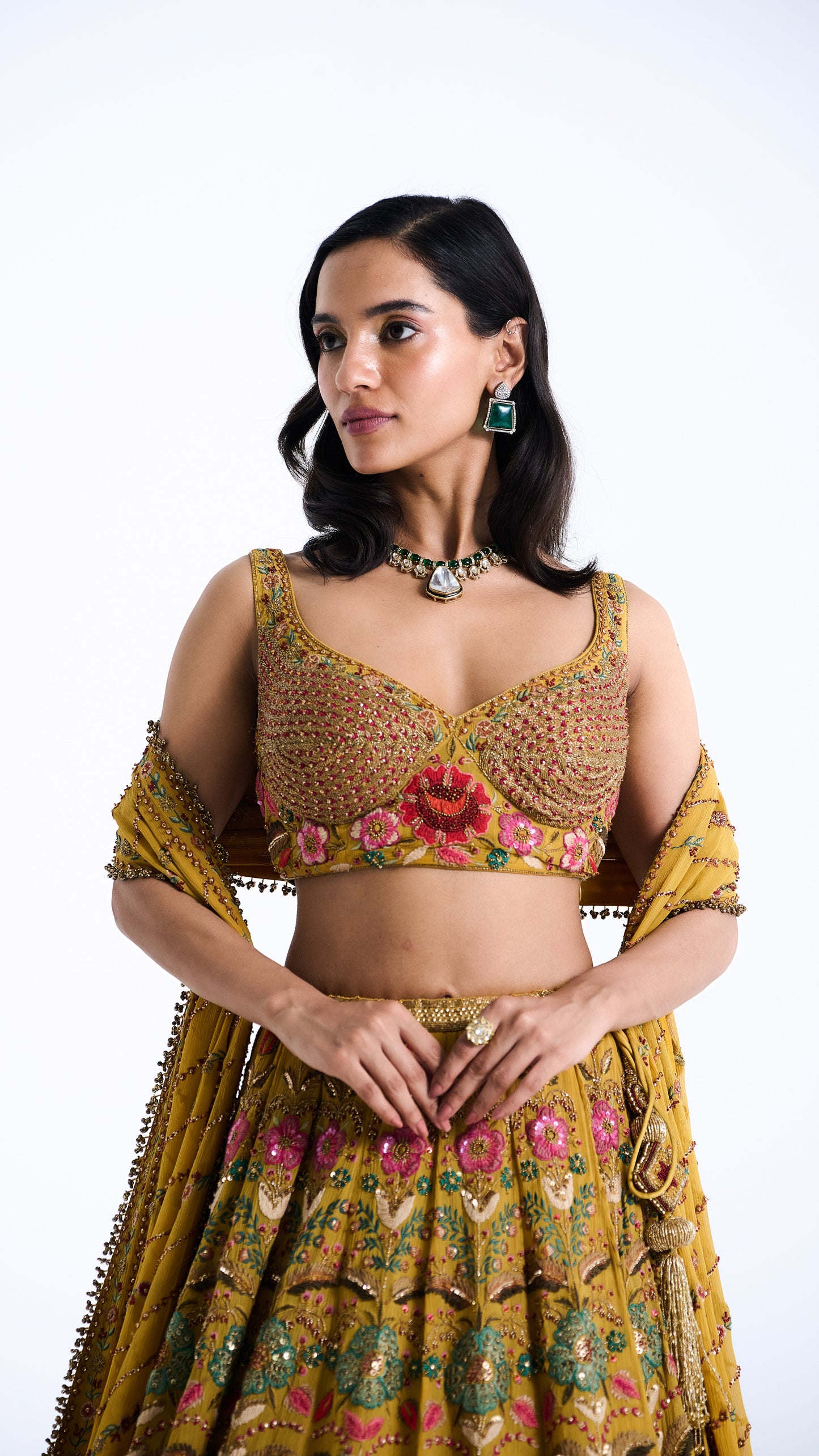 Lehenga Set in Persian Floral Thread Embroidery