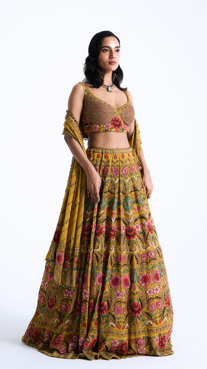 Lehenga Set in Persian Floral Thread Embroidery