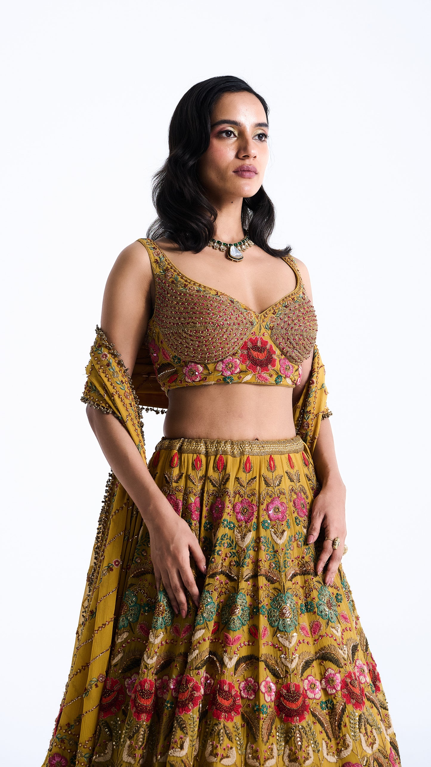 Lehenga Set in Persian Floral Thread Embroidery