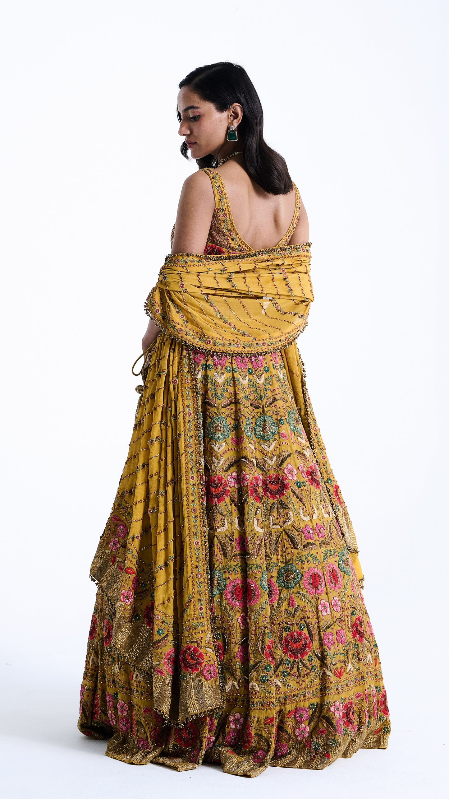 Lehenga Set in Persian Floral Thread Embroidery