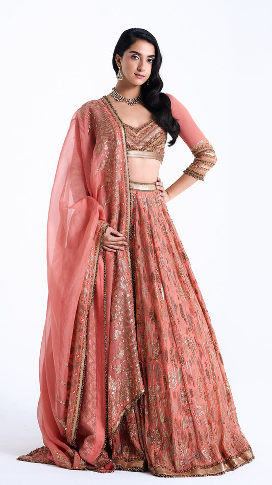 Lehenga Set in Abstract Sequin Embroidery