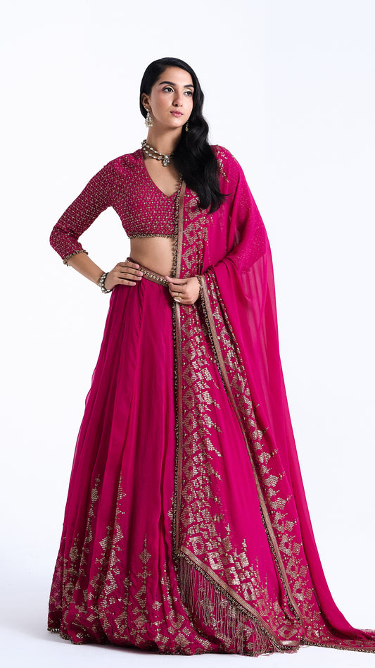 Lehenga Set in Sequin Embroidery in Diya Border Design