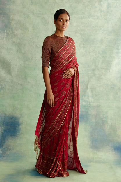 Sari Set with Spiral Beadwork and Sequin Embroidery