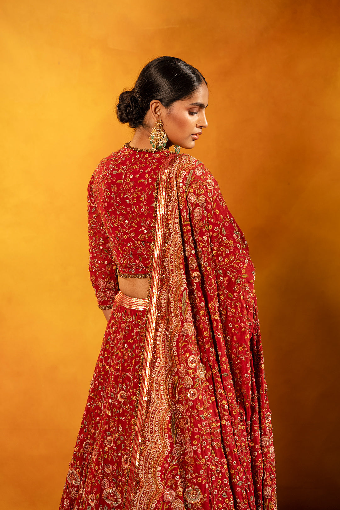 Lehenga Set in Floral Thread Embroidery