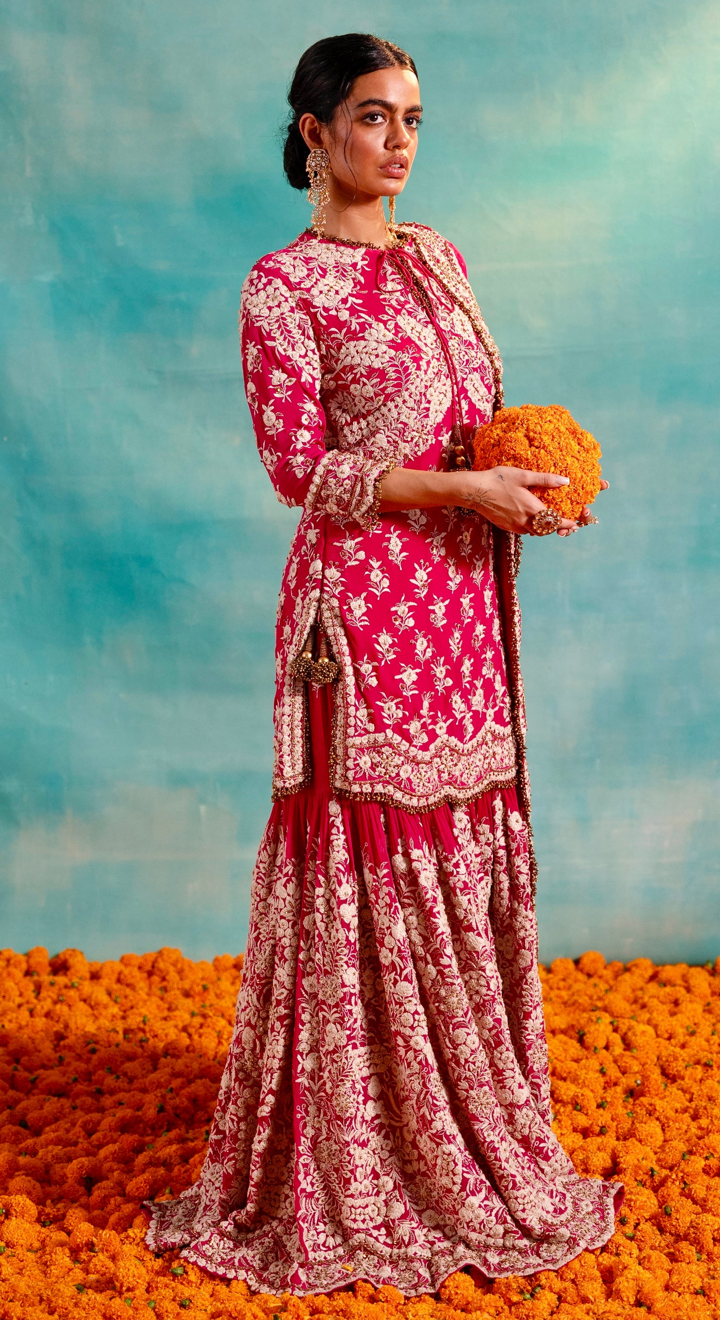 Gharara Set in Old world Ivory Thread and Sequin Embroidery