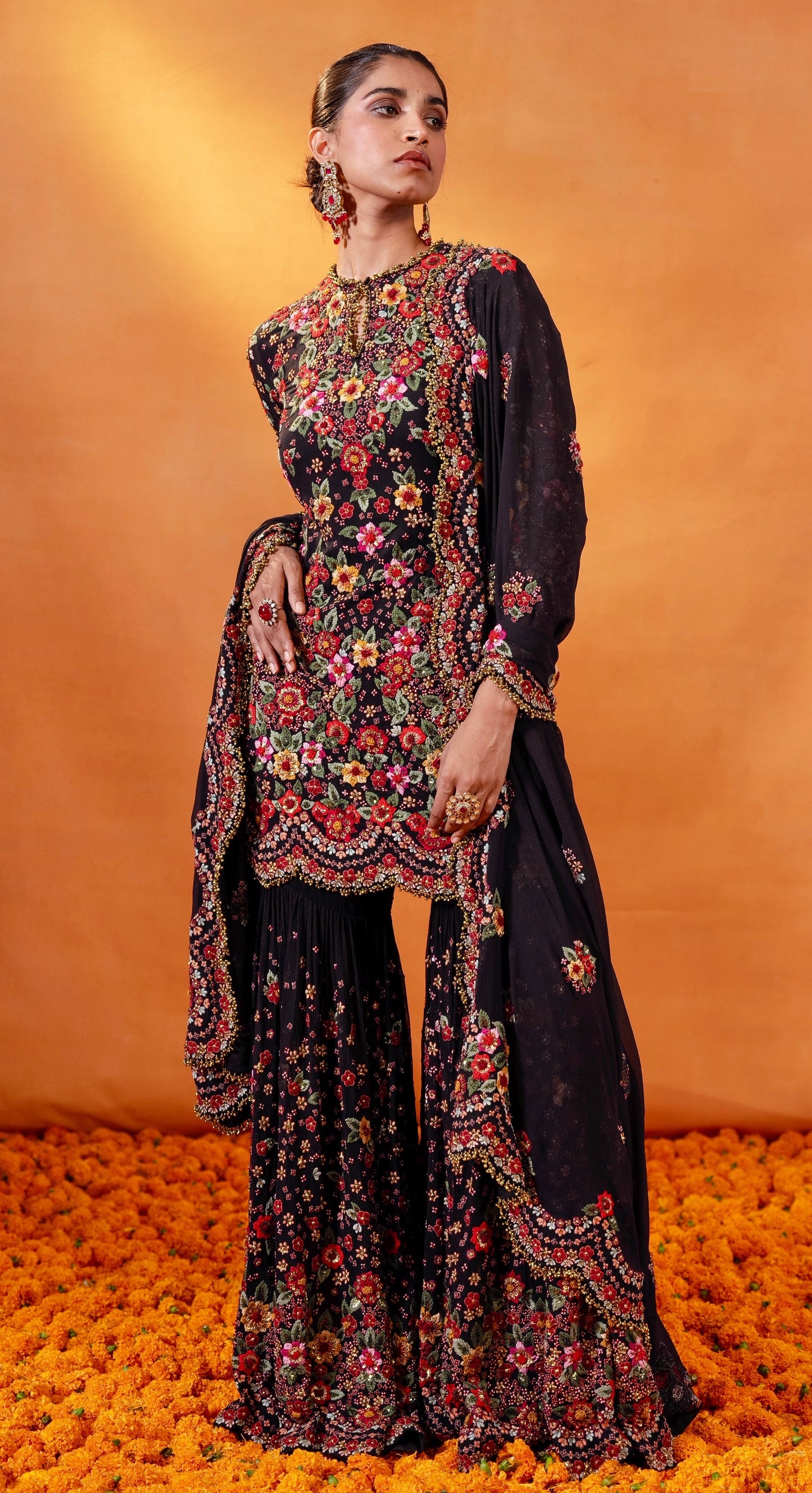 Gharara Set with Floral Multi Thread Embroidery