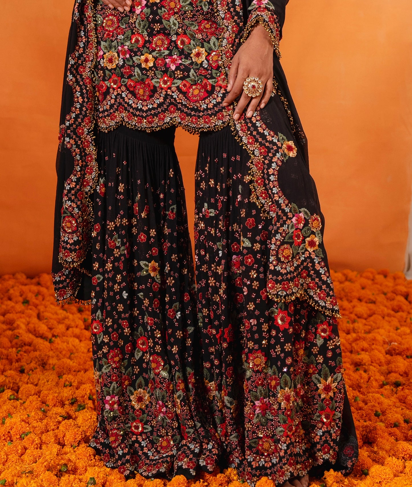 Gharara Set with Floral Multi Thread Embroidery