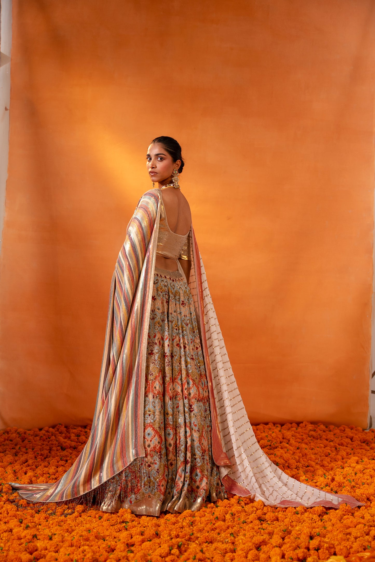 Lehenga Set in Ikkat thread embroidery