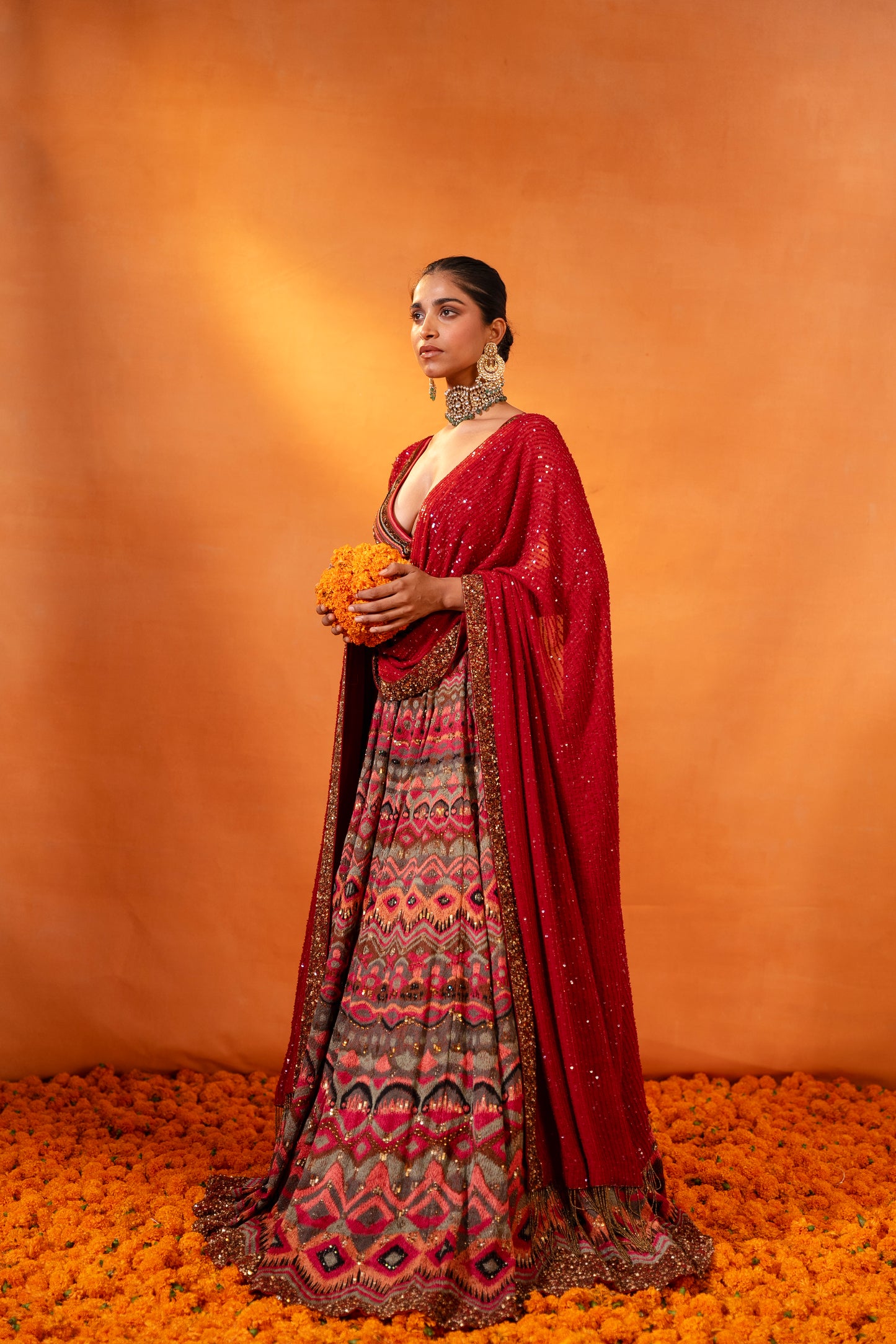 Lehenga in Ikkat Thread embroidery