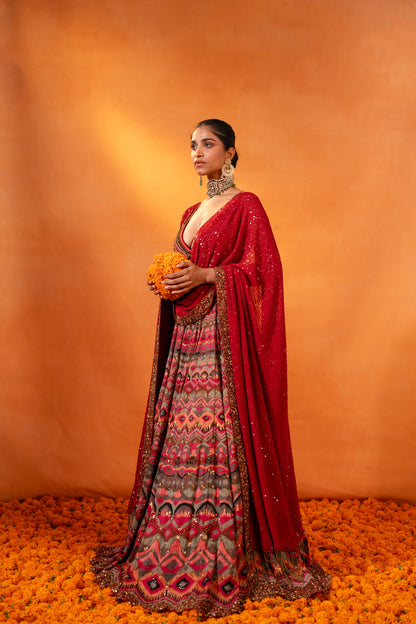 Lehenga in Ikkat Thread embroidery