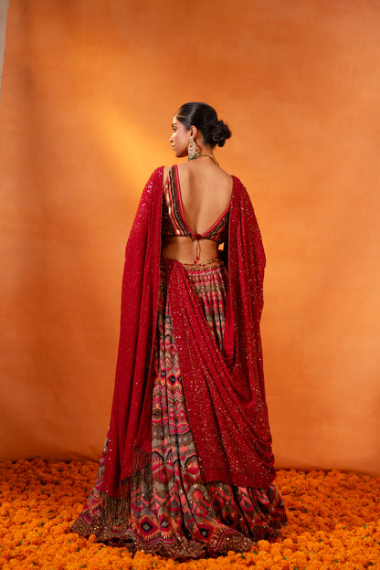 Lehenga in Ikkat Thread embroidery