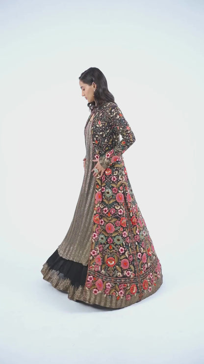 Jacket Set in Persian Floral Thread Embroidery