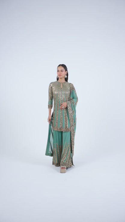 Sharara Set in Mixed Line Sequin Embroidery