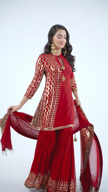 Sharara Set in Sequin Embroidery in Diya Border Design