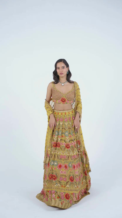 Lehenga Set in Persian Floral Thread Embroidery