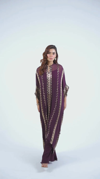 Kaftan Set in Mughal Pattern Cutdana Embroidery