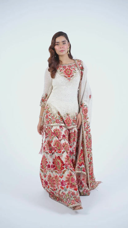 Sharara Set in Floral Carpet Artistry Thread Embroidery